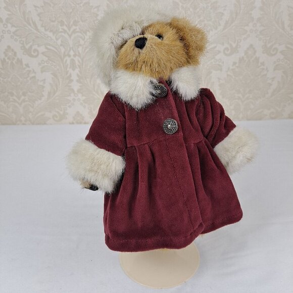 Boyds Bear The Archive Series 1990-1998 Vintage Red Velvet Coat Faux Fur w/Stand - Picture 1 of 14